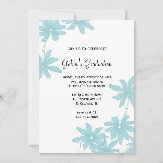 Uitnodiging voor Light Blue Daisies Gradues Party (Voorkant)