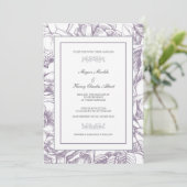 Uitnodiging voor lila en grijze botanische bruilof (Staand voorkant)