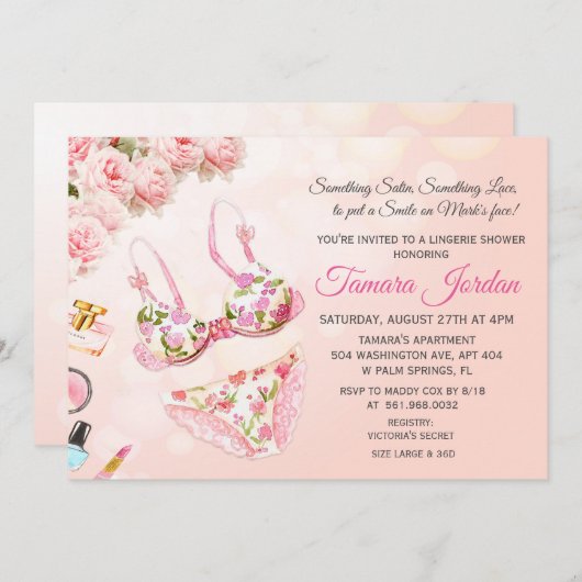 Uitnodiging voor lingerie bruidsbad (Voorkant / Achterkant)