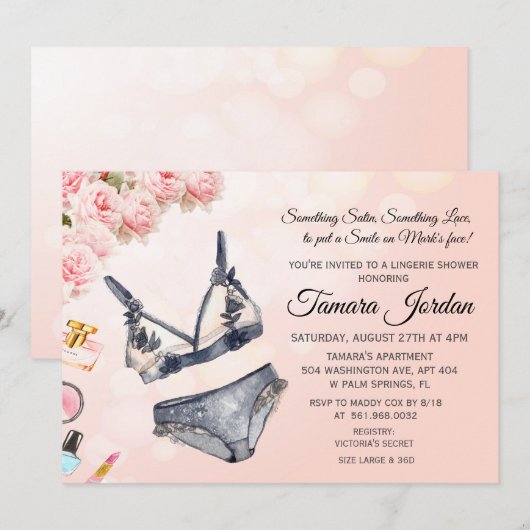 Uitnodiging voor lingerie bruidsfeest (Voorkant / Achterkant)