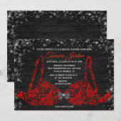 Uitnodiging voor lingeriefeest met rode kanten beh (Voorkant / Achterkant)