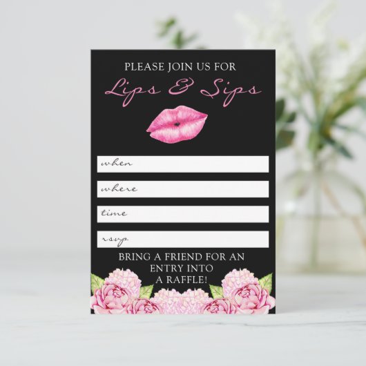 Uitnodiging voor Lips en Sips Lipsense Party (Staand voorkant)
