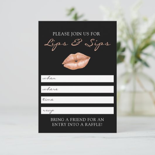 Uitnodiging voor Lips en Sips Lipsense Party (Staand voorkant)