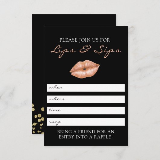 Uitnodiging voor Lips en Sips Lipsense Party (Voorkant / Achterkant)