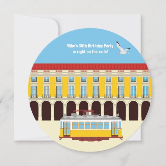 uitnodiging voor Lissabon gele tram (Voorkant)