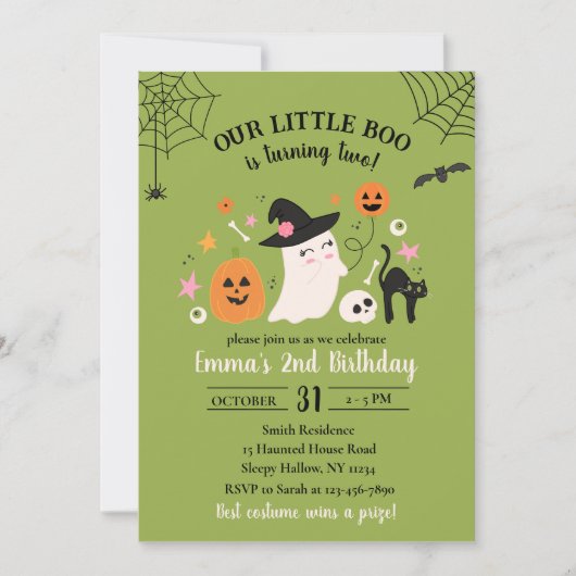 Uitnodiging voor Little Boo's 2e verjaardag Hallow (Voorkant)