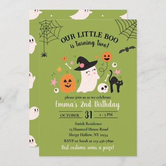 Uitnodiging voor Little Boo's 2e verjaardag Hallow (Voorkant / Achterkant)