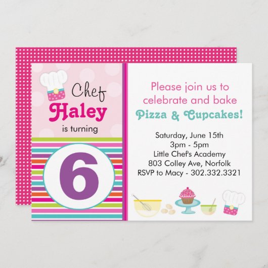 Uitnodiging voor Little Chef's Bakfeest (Voorkant / Achterkant)