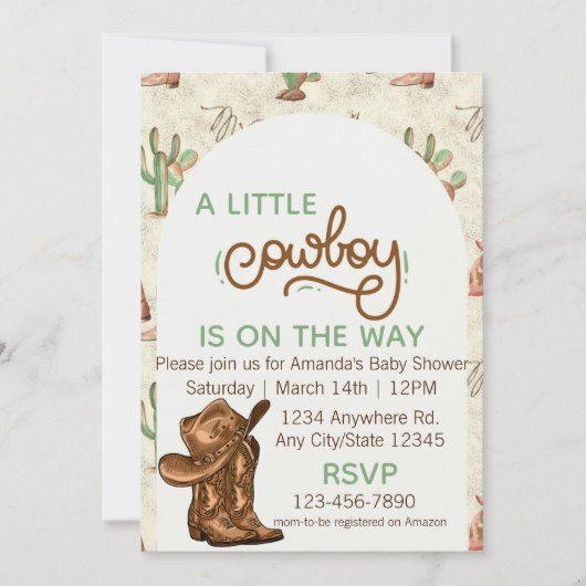 Uitnodiging voor Little Cowboy Baby Shower (Voorkant)