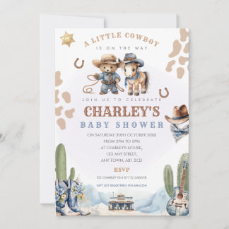 Uitnodiging voor Little Cowboy Baby Shower Jongens