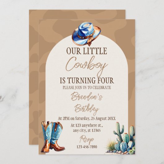 Uitnodiging voor Little Cowboy-verjaardagsfeestje (Voorkant / Achterkant)