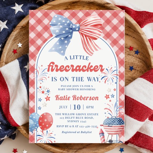 Uitnodiging voor Little Firecracker 4 juli baby sh