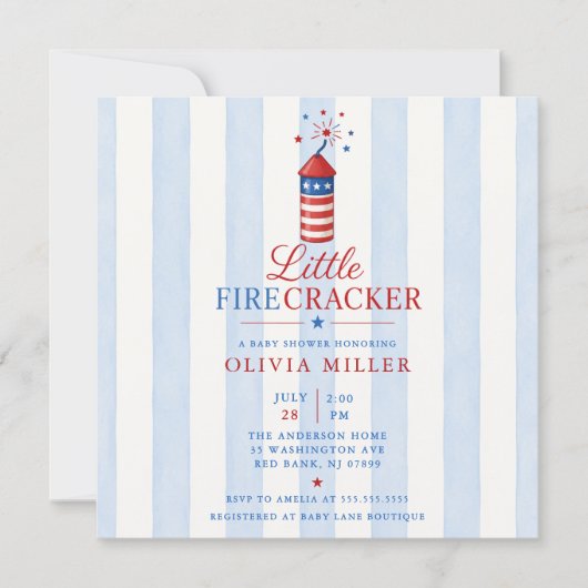 Uitnodiging voor Little Firecracker Baby Shower (Voorkant)
