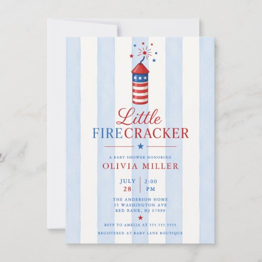 Uitnodiging voor Little Firecracker Baby Shower (Voorkant)