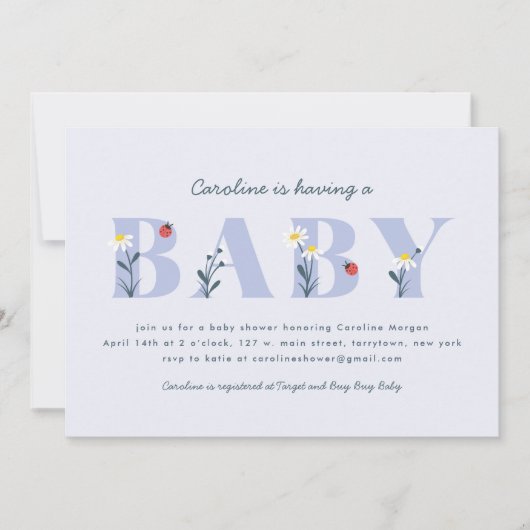 Uitnodiging voor Little Lady Baby Shower - Lavenda (Voorkant)