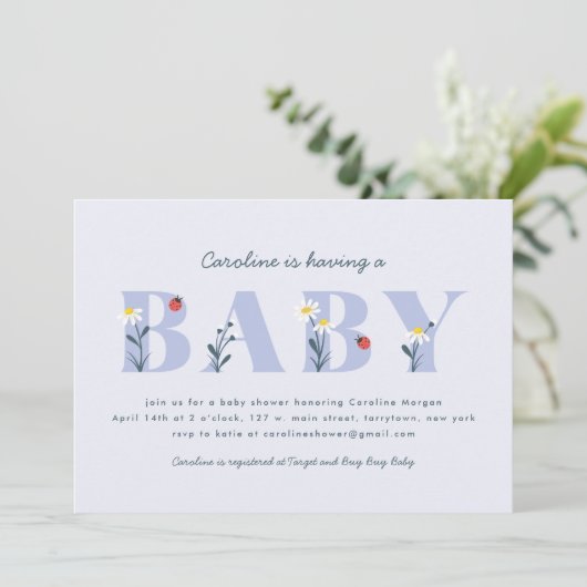 Uitnodiging voor Little Lady Baby Shower - Lavenda (Staand voorkant)