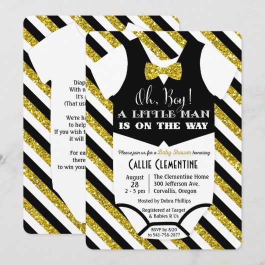Uitnodiging voor Little Man Bow Tie Baby Shower (Voorkant / Achterkant)