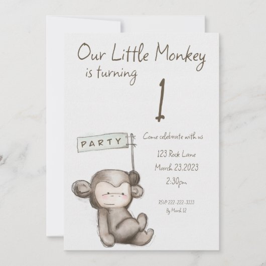 Uitnodiging voor Little Monkey Party (Voorkant)