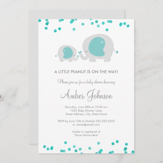 Uitnodiging voor Little Peanut Blue Baby Shower (Voorkant / Achterkant)