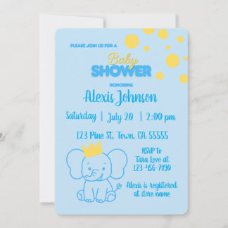Uitnodiging voor Little Prince Elephant Baby Showe