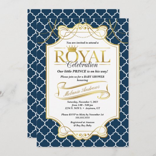 Uitnodiging voor Little Prince Royal Celebration B (Voorkant / Achterkant)