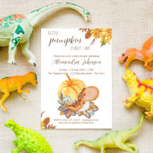 Uitnodiging voor little pumpkin dinosaur fall baby