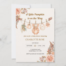 Uitnodiging voor Little Pumpkin Fall Boho Floral B