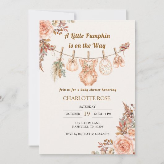 Uitnodiging voor Little Pumpkin Fall Boho Floral B (Voorkant)