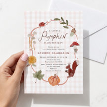 Uitnodiging voor Little Pumpkin Gingham Herfst Bab