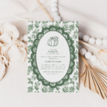 Uitnodiging voor Little Pumpkin Green Toile Baby S
