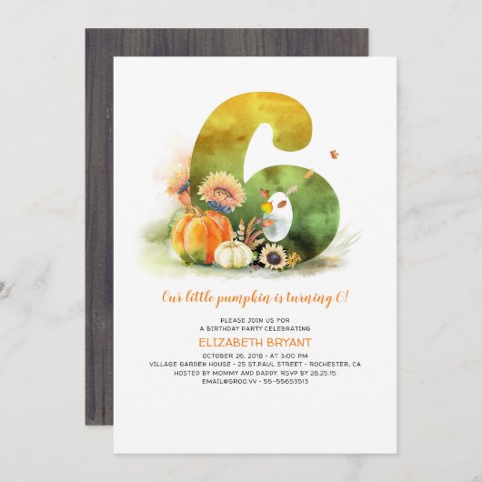 Uitnodiging voor Little Pumpkin herfst 6de verjaar (Voorkant / Achterkant)