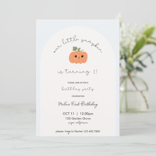 Uitnodiging voor Little Pumpkin's eerste verjaarda (Staand voorkant)