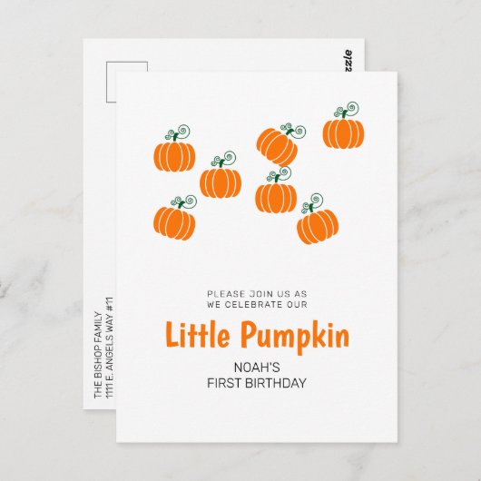 Uitnodiging voor Little Pumpkin's herfst 1e verjaa (Voorkant / Achterkant)