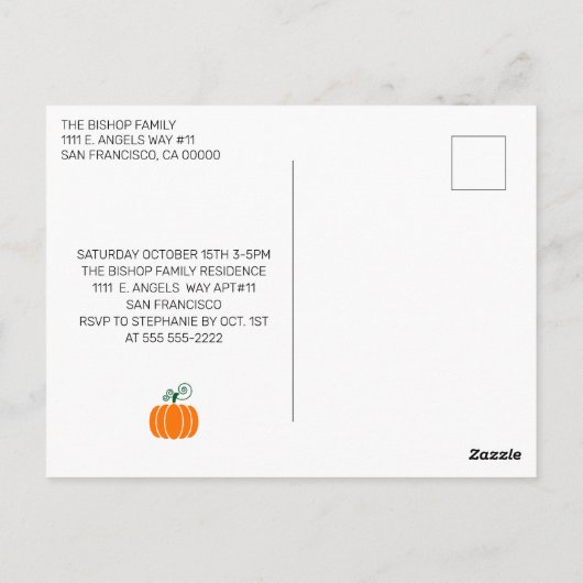 Uitnodiging voor Little Pumpkin's herfst 1e verjaa (Achterkant)