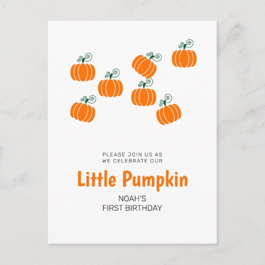 Uitnodiging voor Little Pumpkin's herfst 1e verjaa (Voorkant)