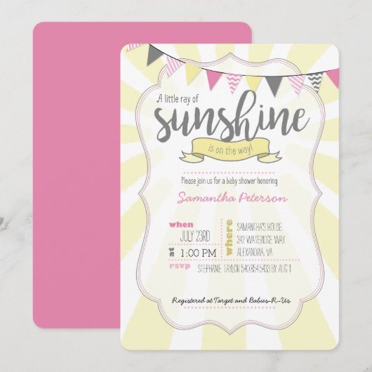 Uitnodiging voor Little Ray of Sunshine Baby Girl  (Voorkant / Achterkant)