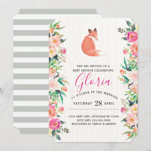 Uitnodiging voor Little Red Fox Floral Baby Shower