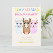 Uitnodiging voor Llama Pyjama Feestje (Staand voorkant)