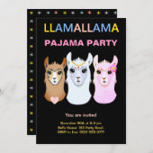 Uitnodiging voor Llama Pyjama Feestje (Voorkant / Achterkant)