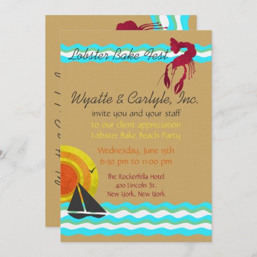 Uitnodiging voor Lobster Bak Strandfeest (Voorkant / Achterkant)