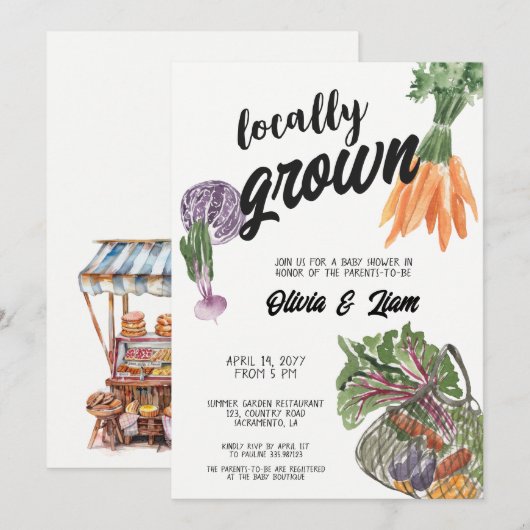 Uitnodiging voor lokaal geteeld Baby shower (Voorkant / Achterkant)