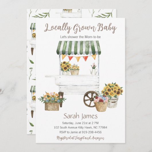 Uitnodiging voor lokaal geteeld Baby shower (Voorkant / Achterkant)