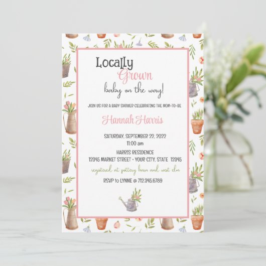 Uitnodiging voor lokaal geteeld Baby shower (Staand voorkant)