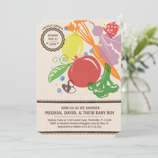 Uitnodiging voor lokaal geteeld Baby shower (Staand voorkant)