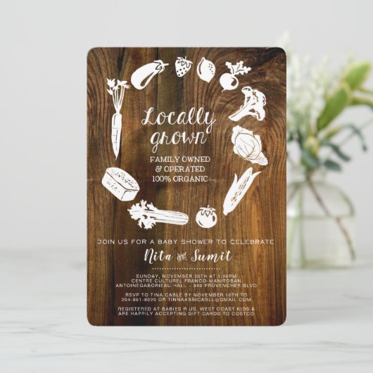 Uitnodiging voor lokaal geteeld Baby shower (Staand voorkant)