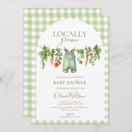 Uitnodiging voor lokaal geteeld Baby shower (Voorkant / Achterkant)