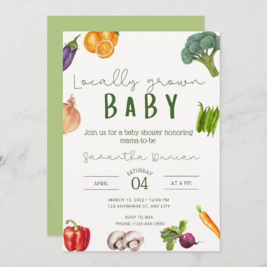 Uitnodiging voor lokaal geteeld Baby shower (Voorkant / Achterkant)