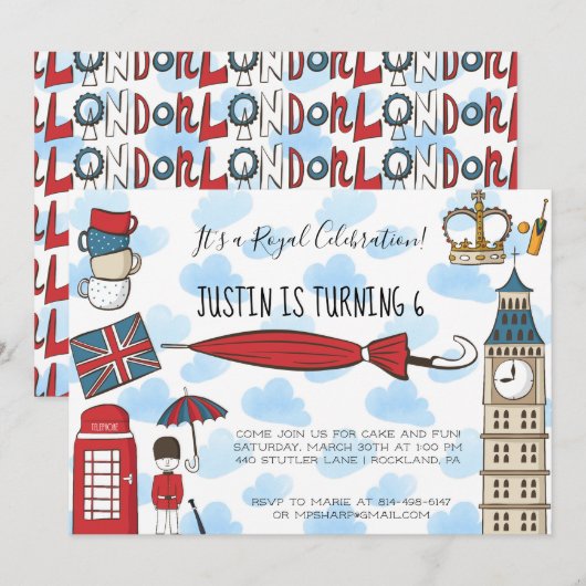 Uitnodiging voor Londen Calling-feestje (Voorkant / Achterkant)