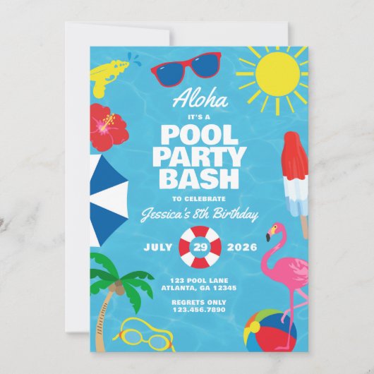 Uitnodiging voor Luau zwembadfeest (Voorkant)