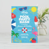 Uitnodiging voor Luau zwembadfeest (Staand voorkant)